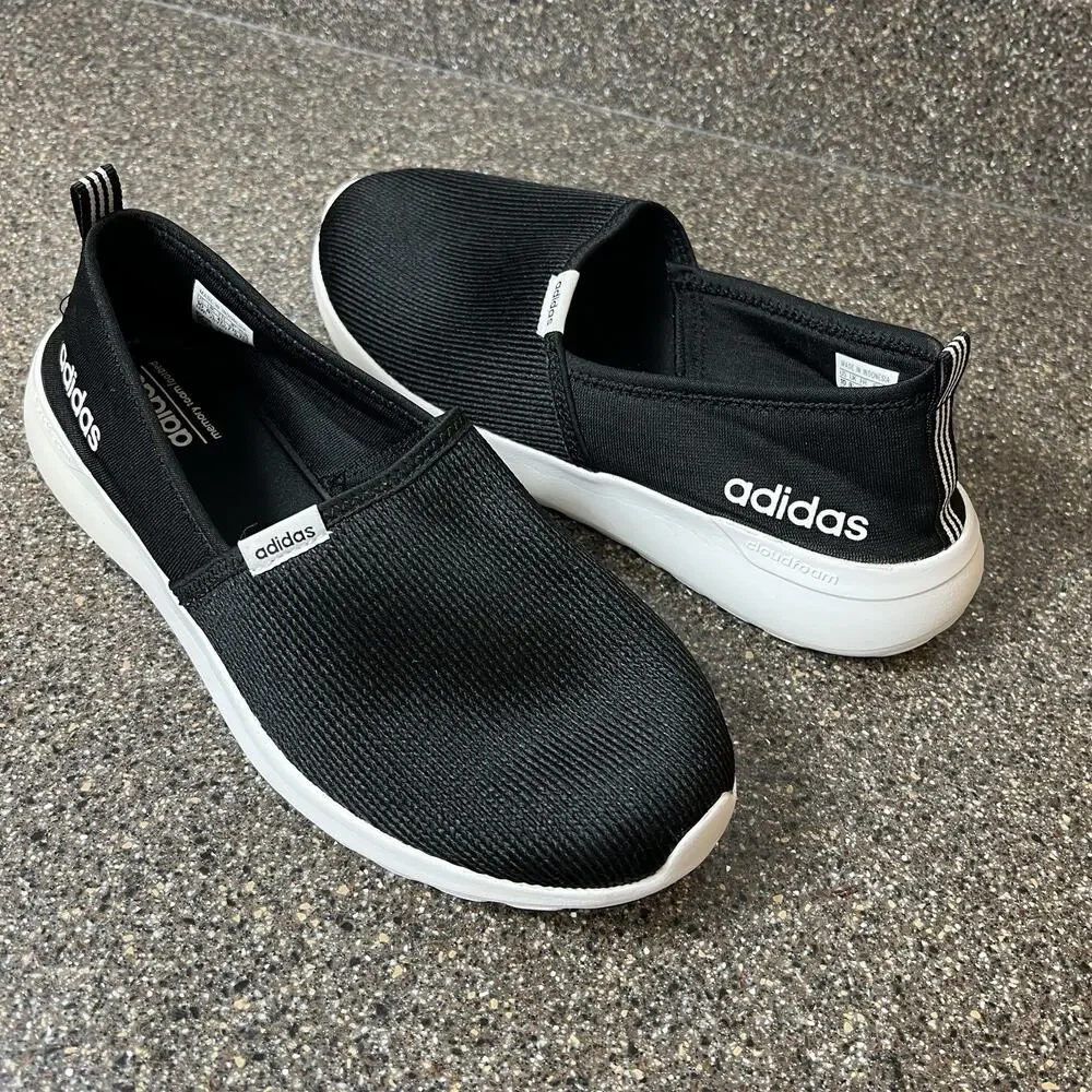adidas Women's 10 Black Knit Mesh Slip On Sneaker Shoes Cloudfoam Comfort Casual